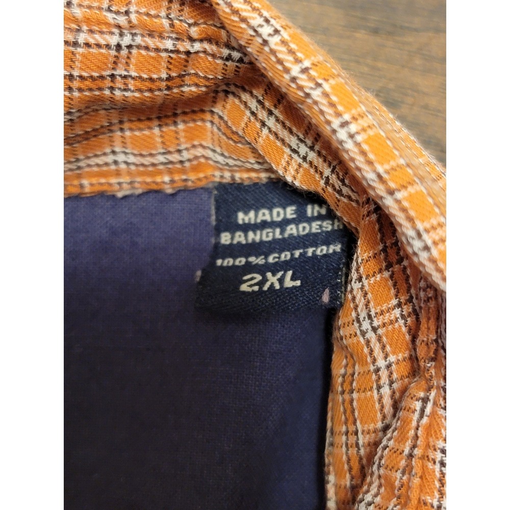 Wrangler Quality Orange Plaid Long Sleeve Button Down Shirt 2XL Wrinkle Resist - Picture 8 of 10